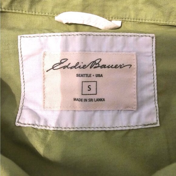 Eddie Bauer Green Nylon High Neck Roll Tab Sleeve Utility Jacket Sz S - Picture 8 of 10